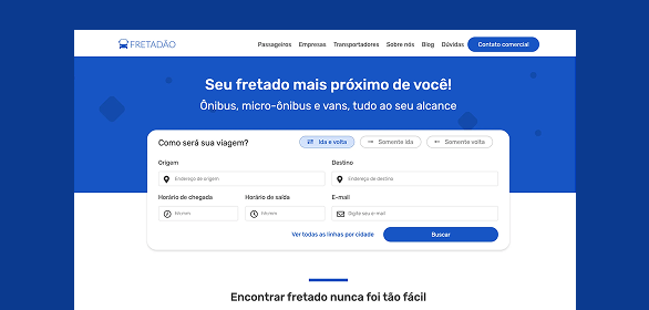 Tela inicial do site fretadao